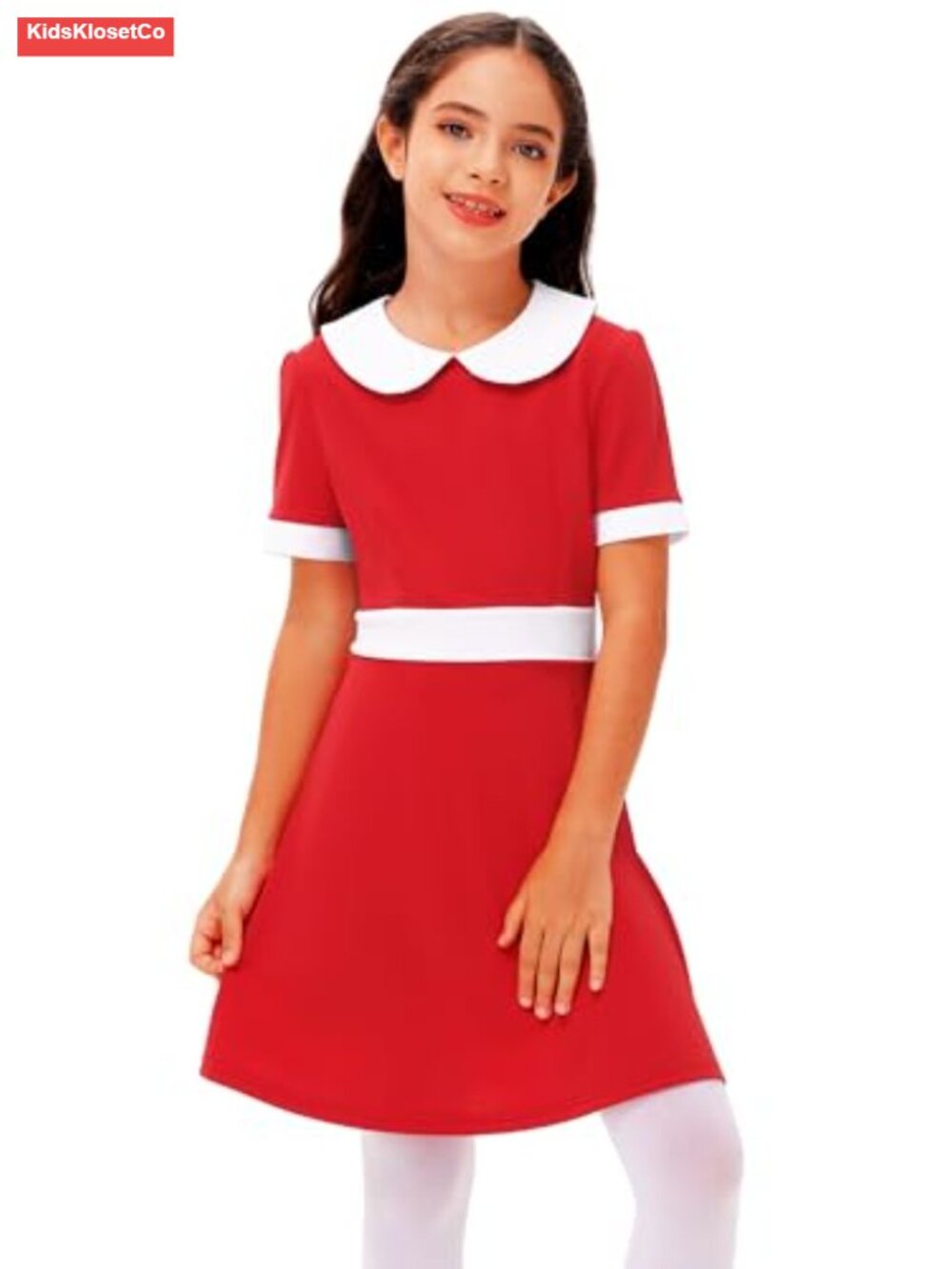 Peter Pan Collar Short Sleeve A-Line Dress Halloween Costume - Picture 3 of 6